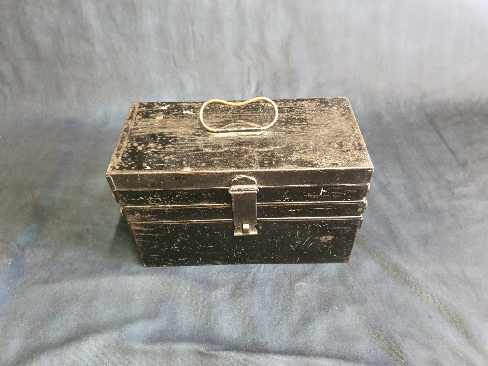 Metal fishing tackle box with silvered inside C1900 View V