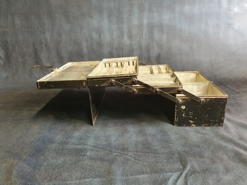 Metal fishing tackle box with silvered inside C1900 View VI