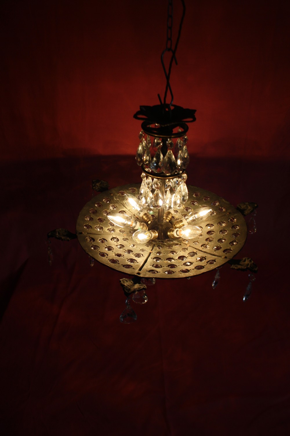 Brass chandelier with pierced brass base View III