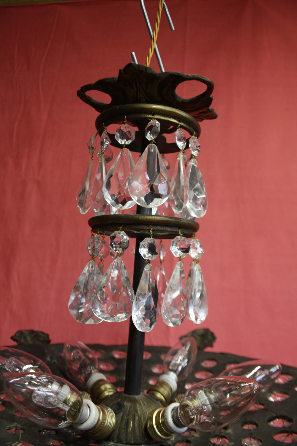 Brass chandelier with pierced brass base View VIII