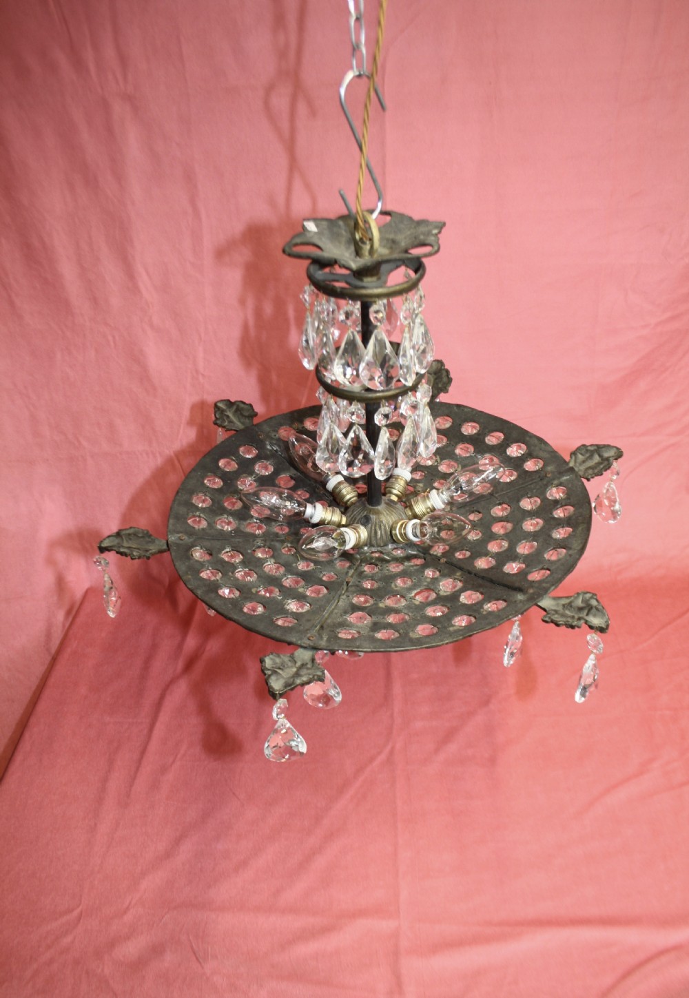 Brass chandelier with pierced brass base View IX