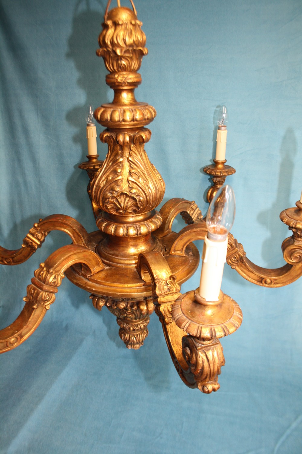 Late 19th-century large gilt wooden carved chandelier View III