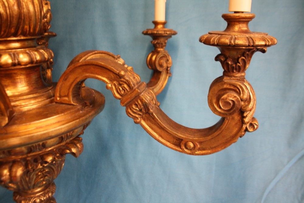Late 19th-century large gilt wooden carved chandelier View IX