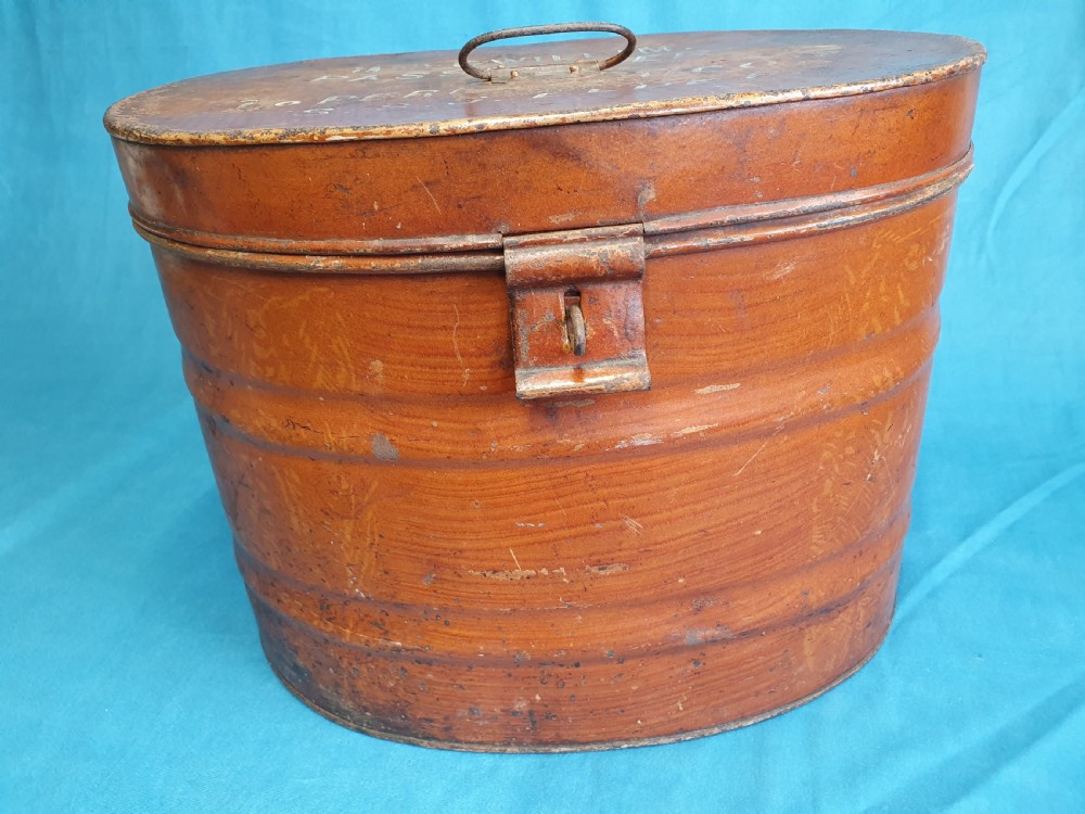 Metal faux oak Victorian hat box