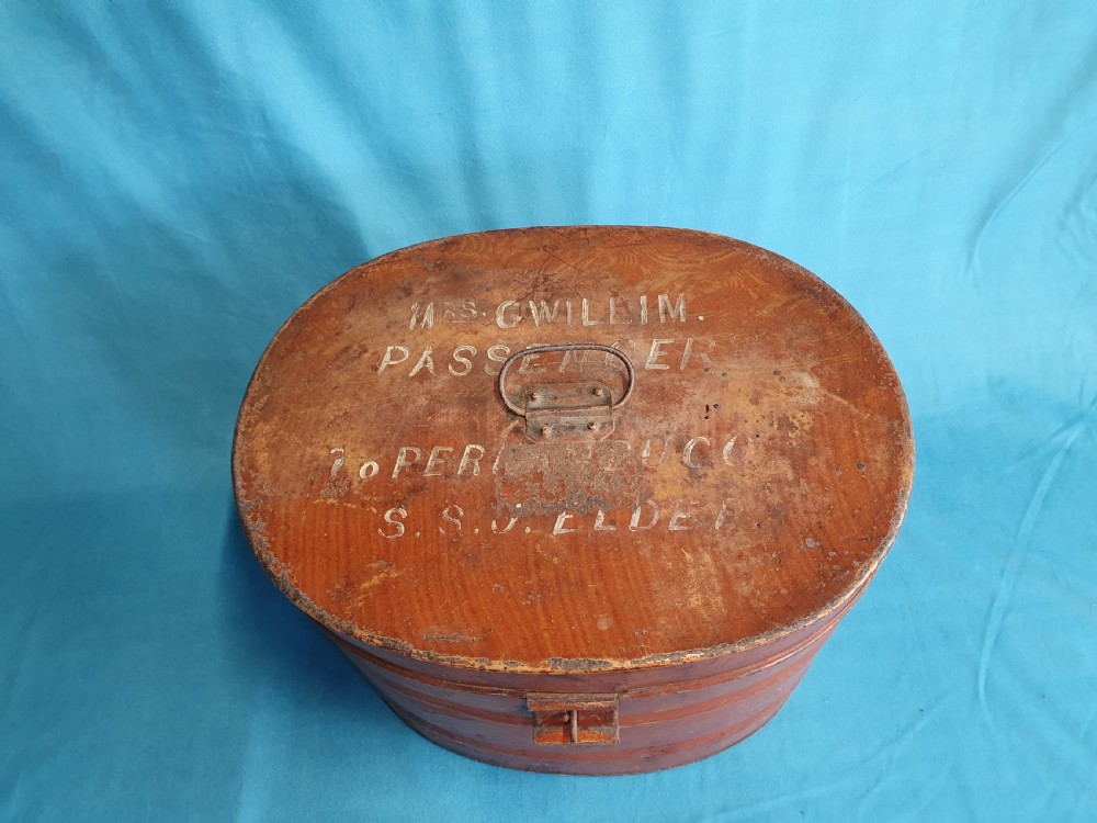 Metal faux oak Victorian hat box View IX