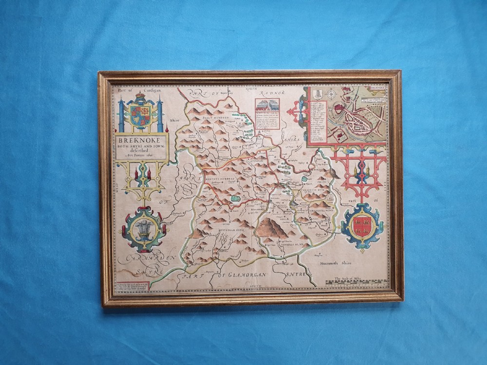 James the first hand coloured map of Breconshire By John Speede
