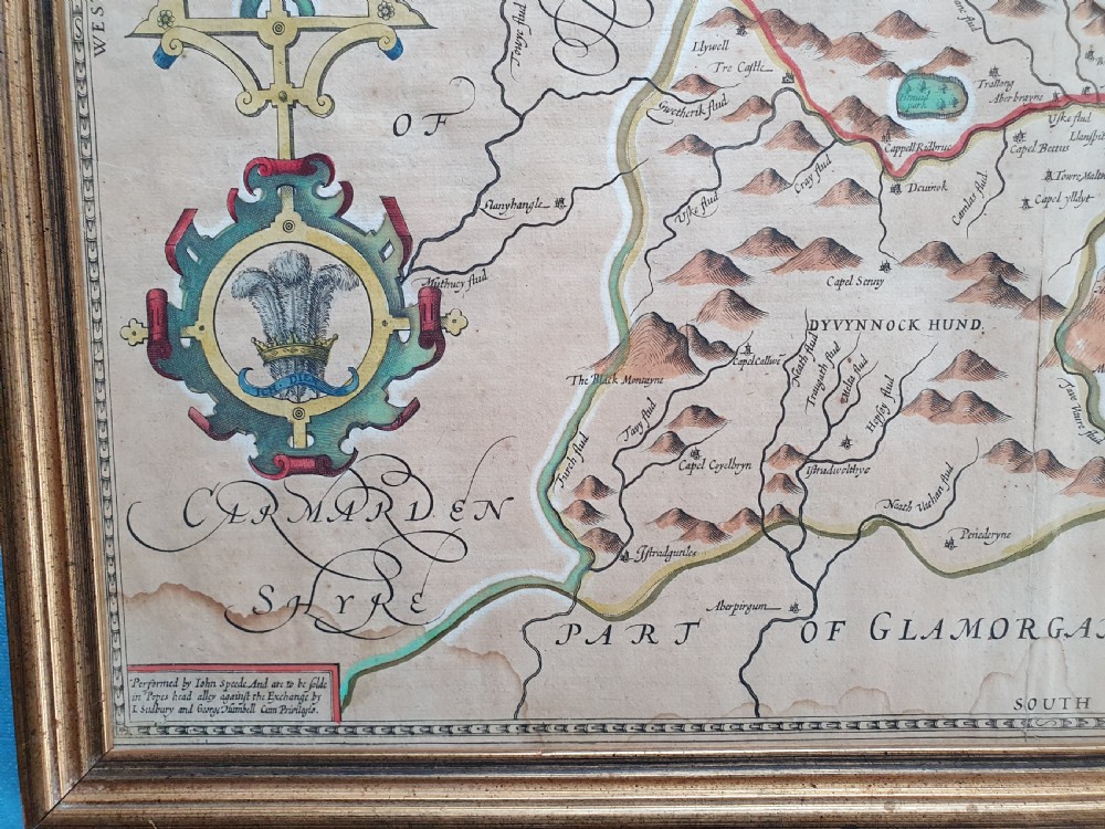 James the first hand coloured map of Breconshire By John Speede View III