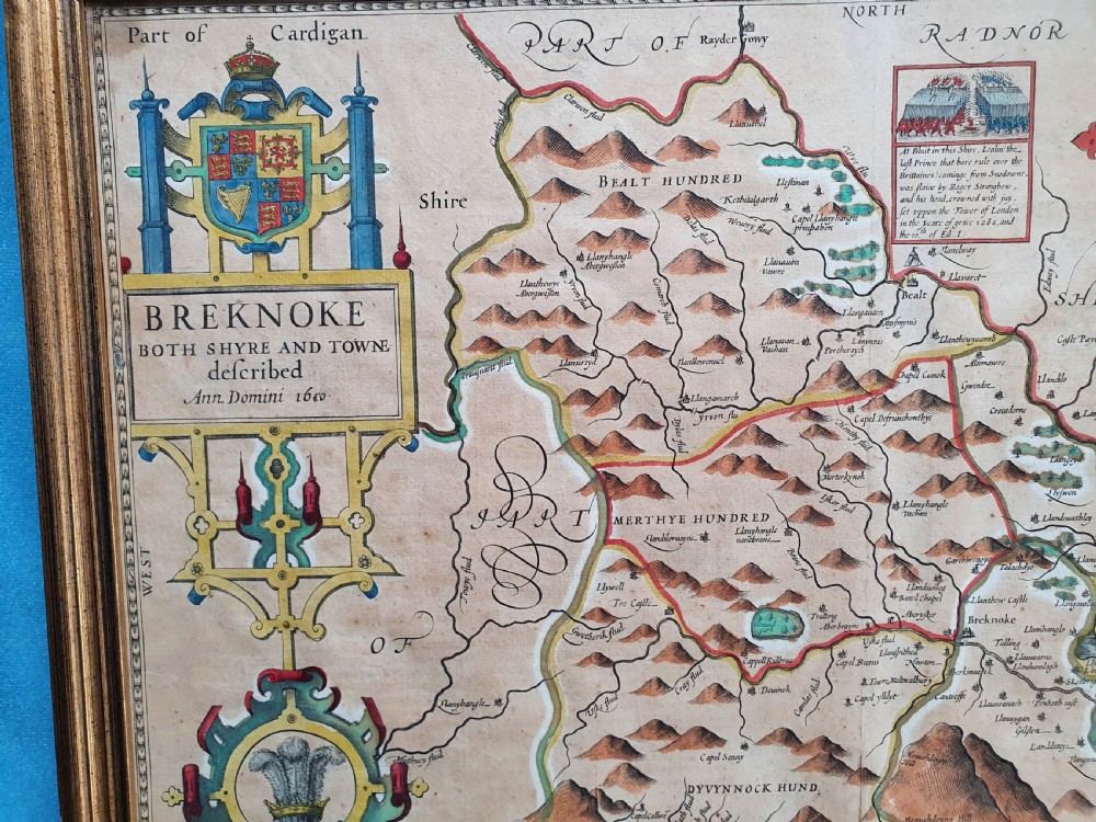James the first hand coloured map of Breconshire By John Speede View IV