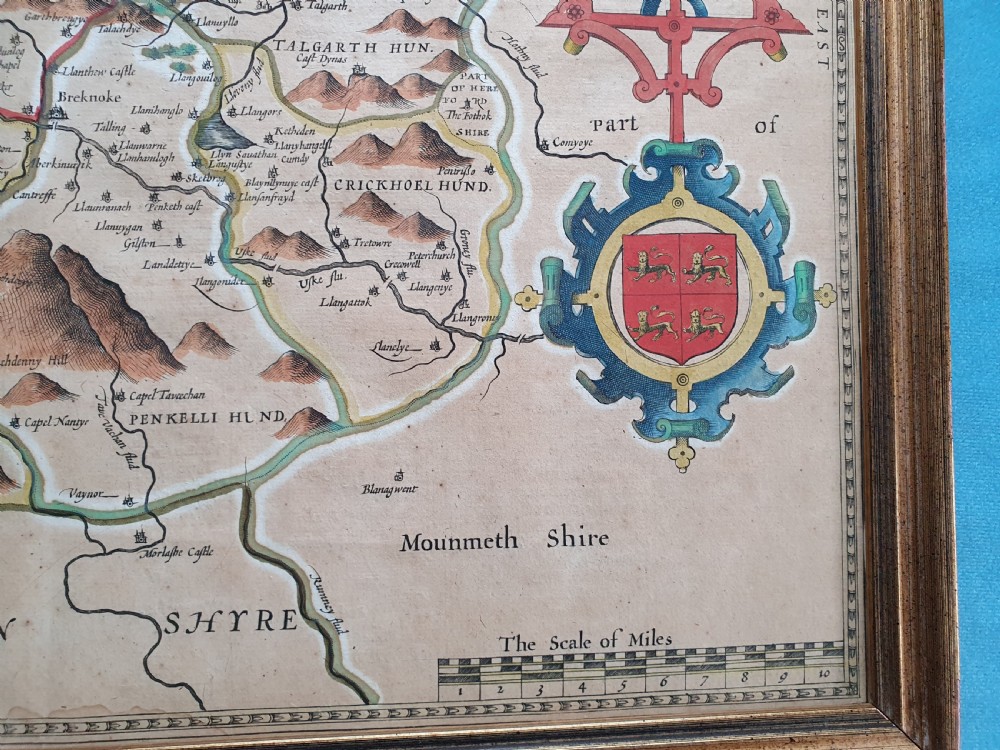 James the first hand coloured map of Breconshire By John Speede View VI