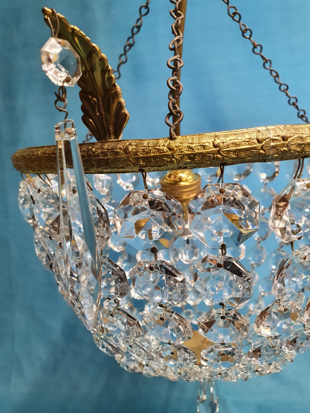 Early 20th century Small bag chandelier with finials to the edge  View II