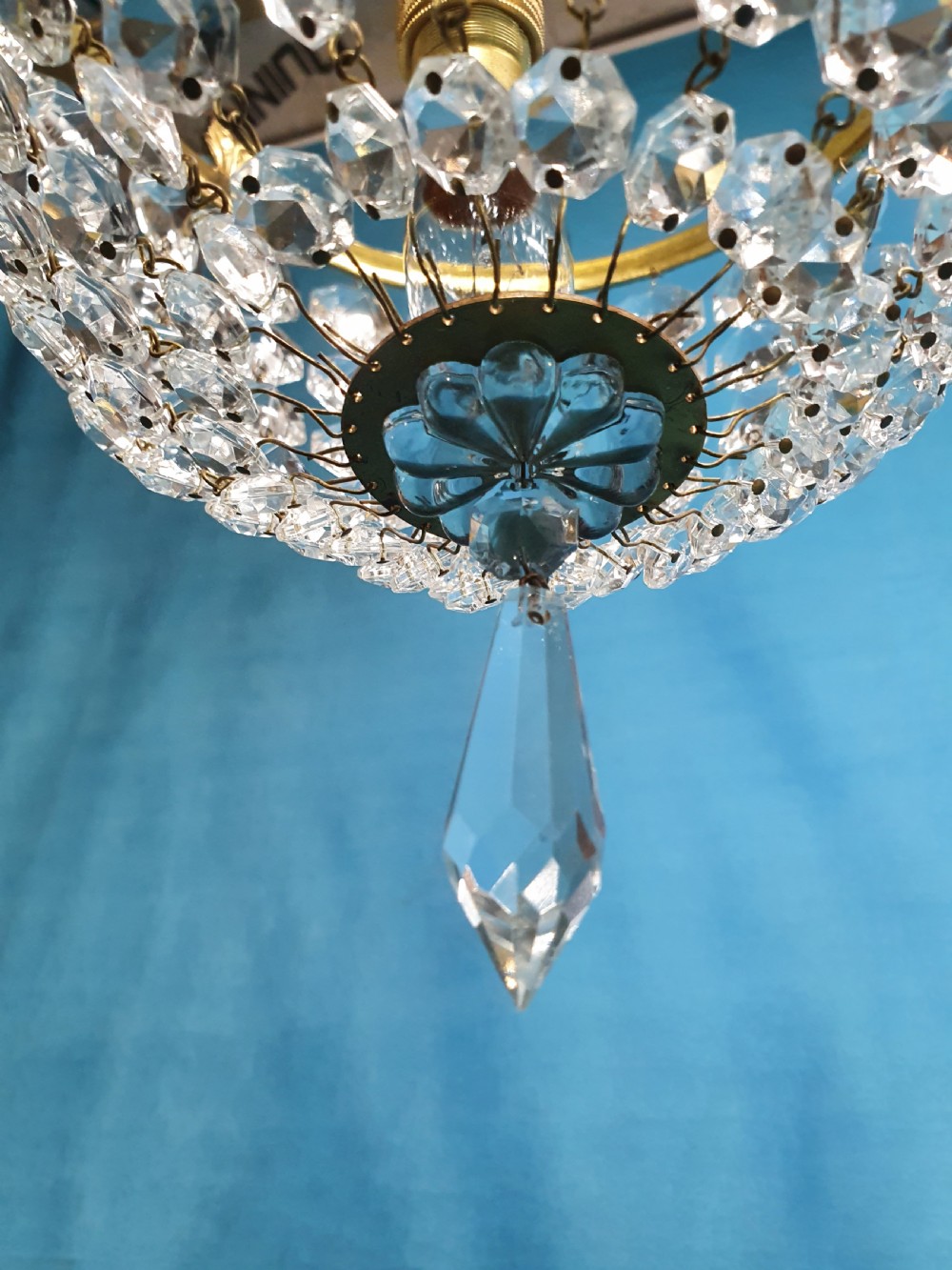 Early 20th century Small bag chandelier with finials to the edge  View IV
