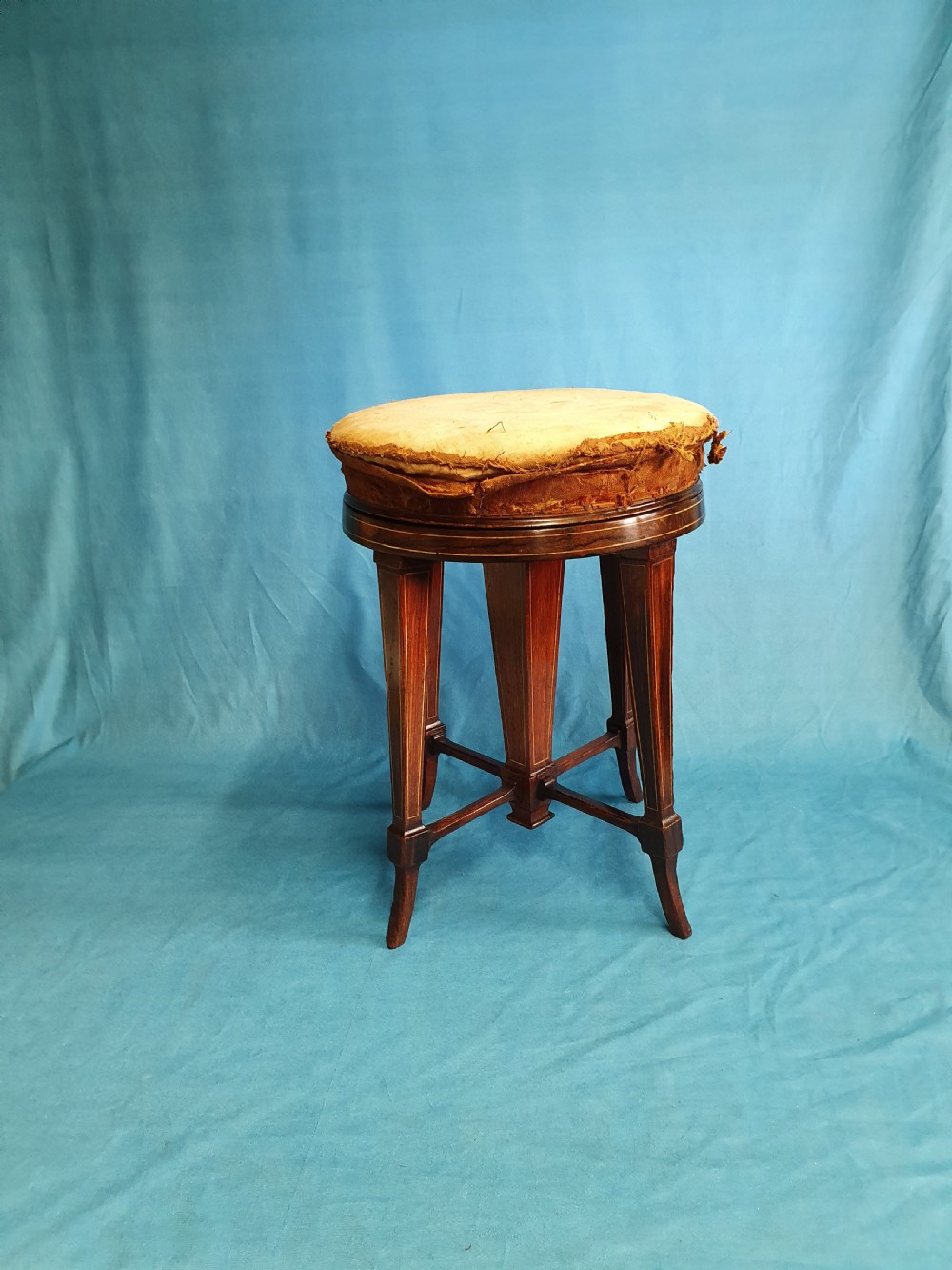 19th-century rosewood stool with bone inlay