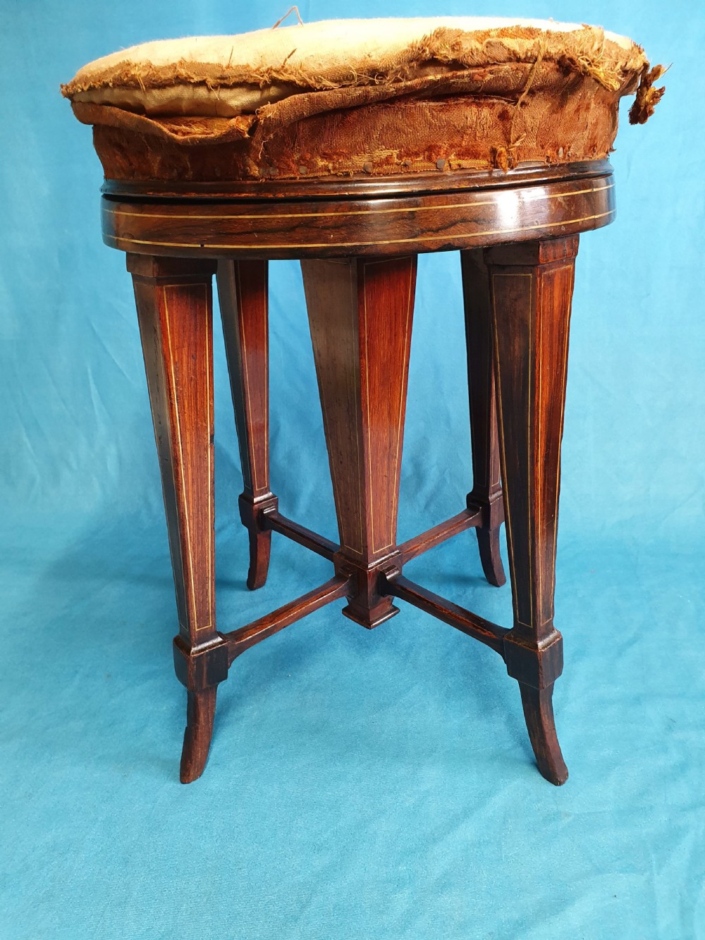 19th-century rosewood stool with bone inlay View IX