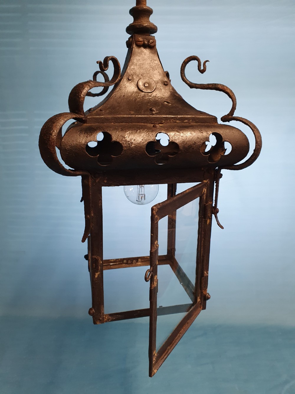 Arts and crafts porch light in steel View VI