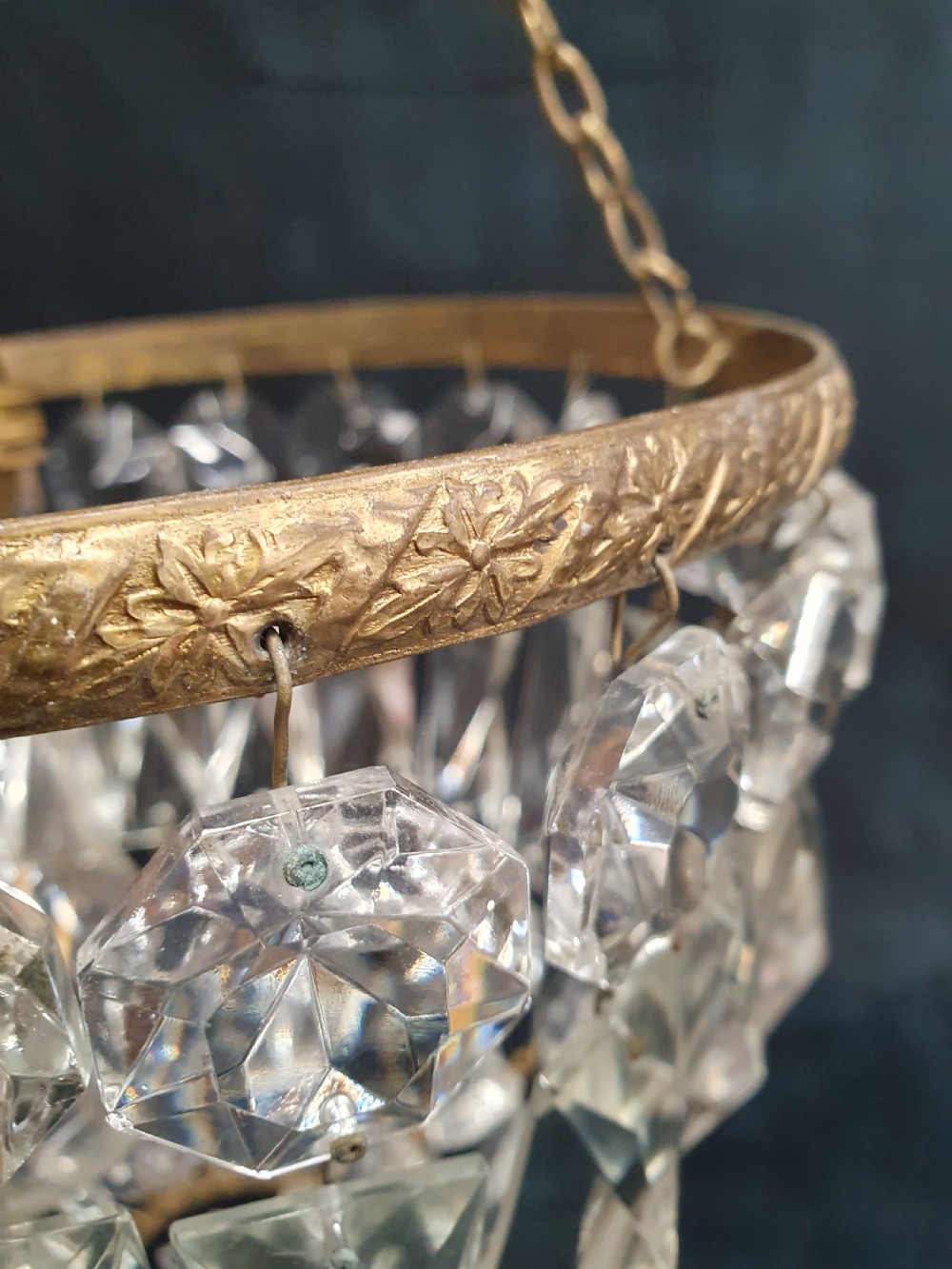 Early 20th century bag chandelier with prisms View III