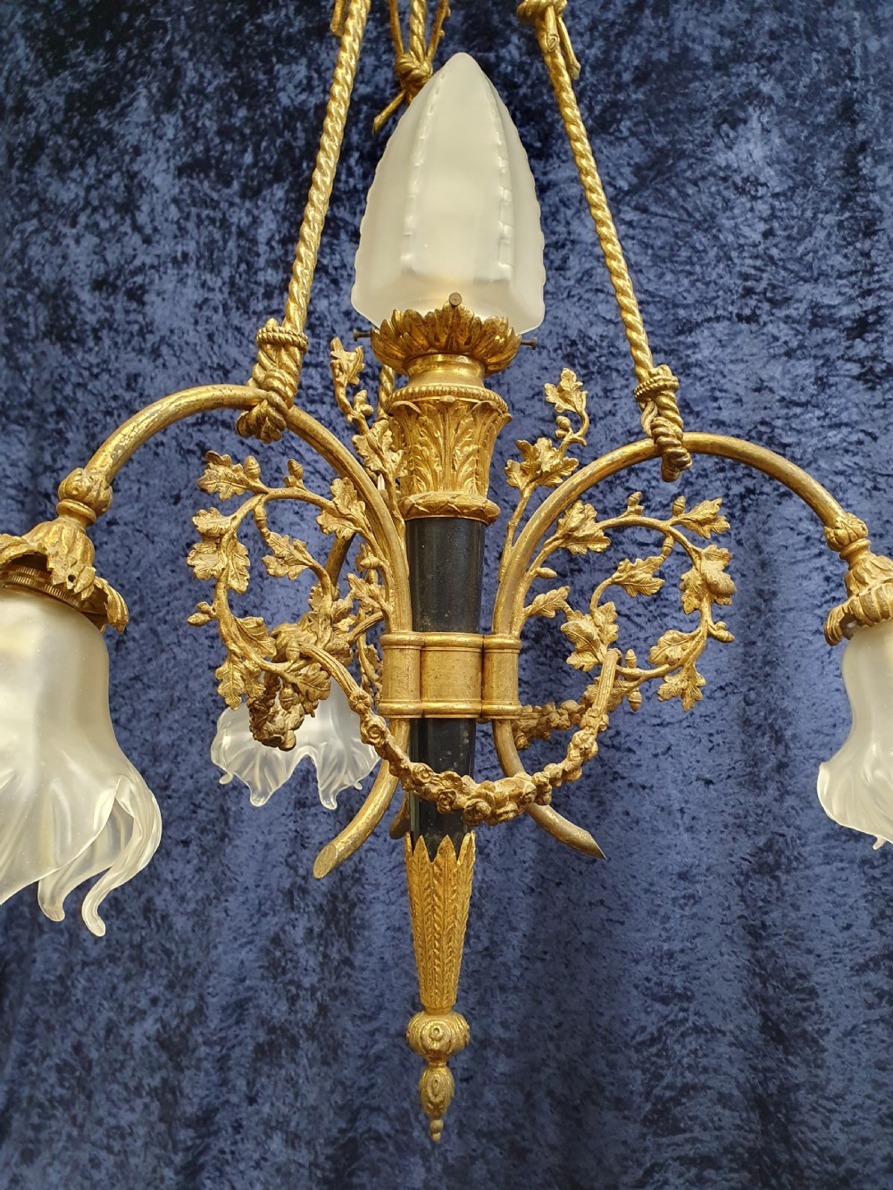 French Victorian-style (19/20th Century) bronze black and gilt chandelier View VI