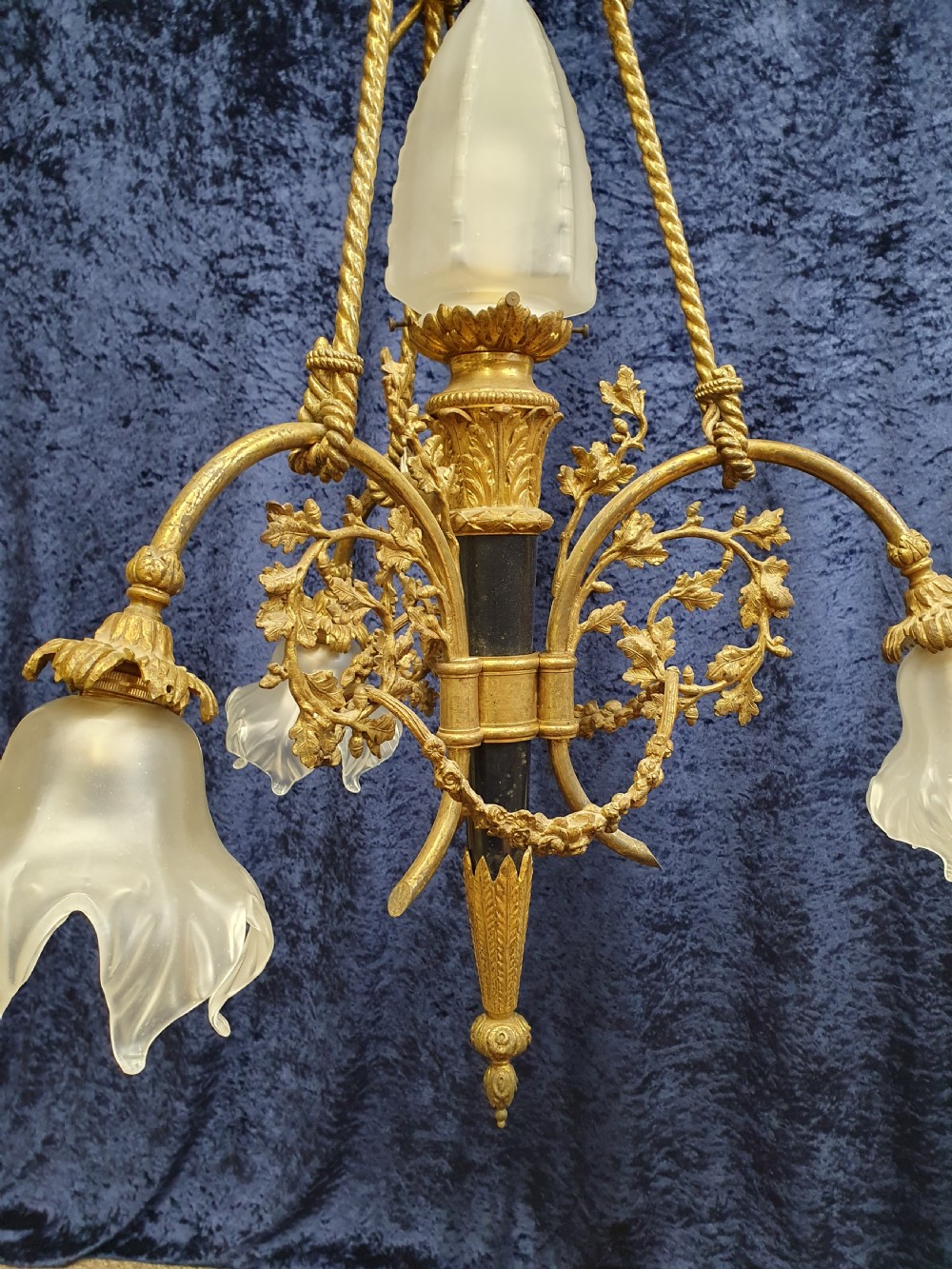 French Victorian-style (19/20th Century) bronze black and gilt chandelier View IX