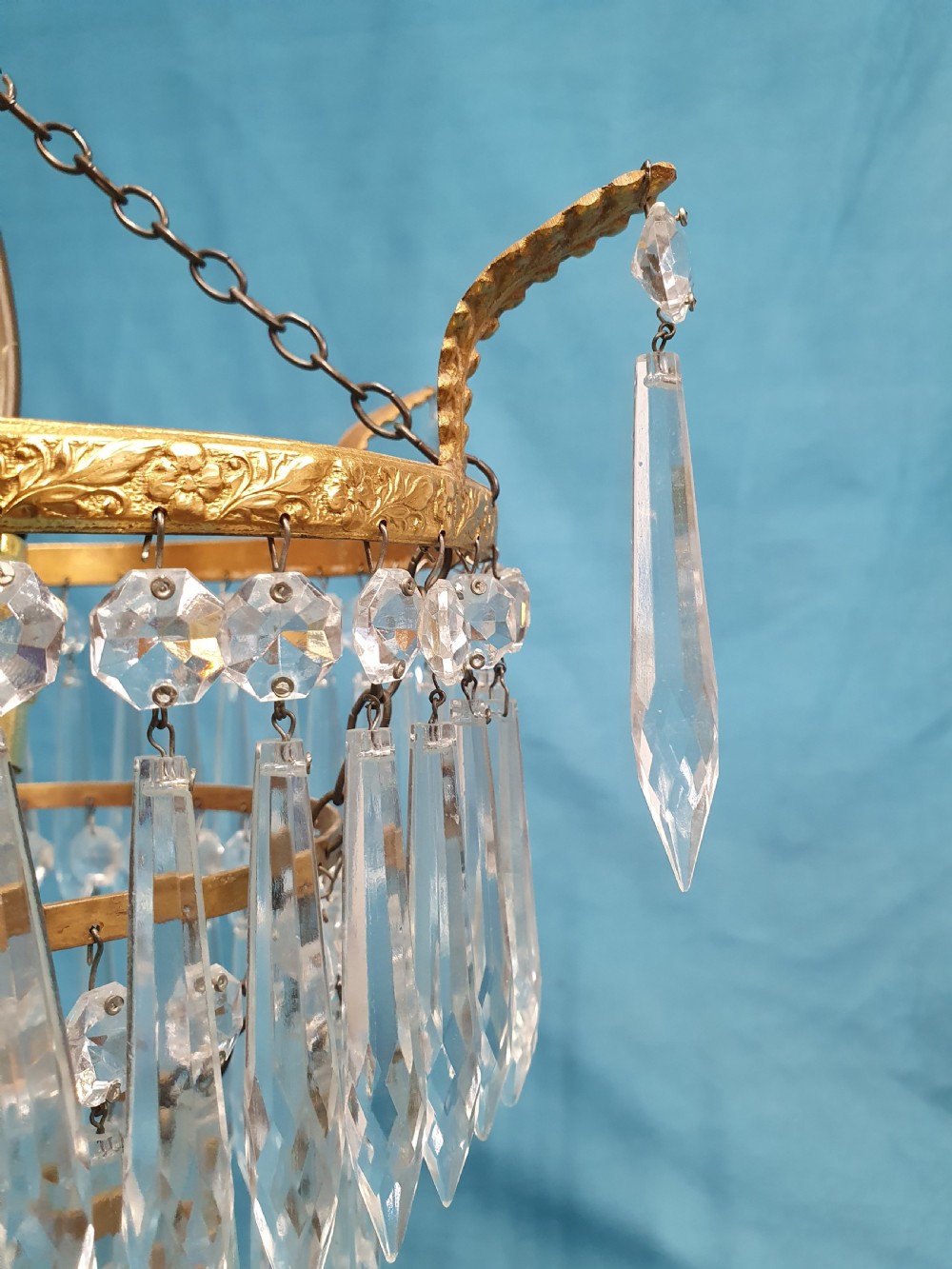 Early 20th century pair of spike chandelier with finials to the edge View III