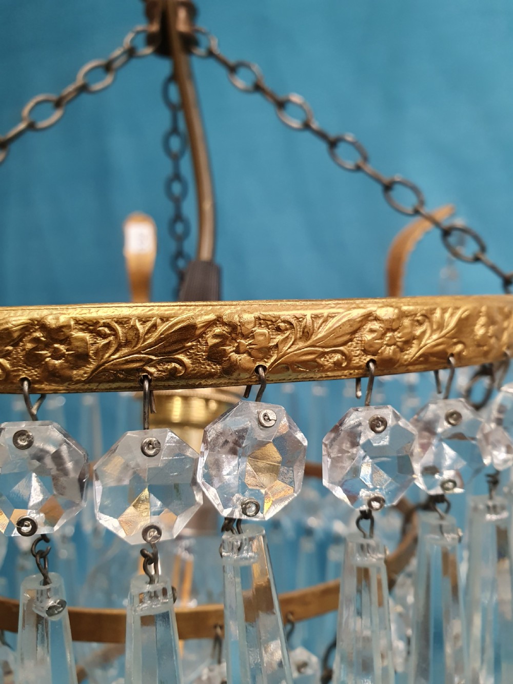 Early 20th century pair of spike chandelier with finials to the edge View IV