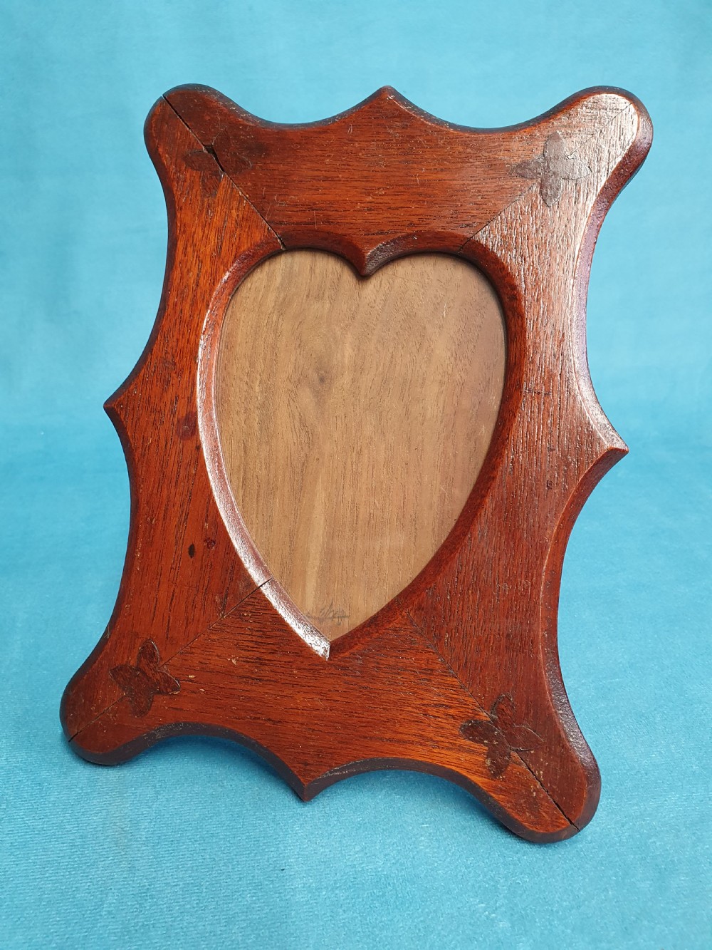 Pair of heart shaped walnut photograph frames View II