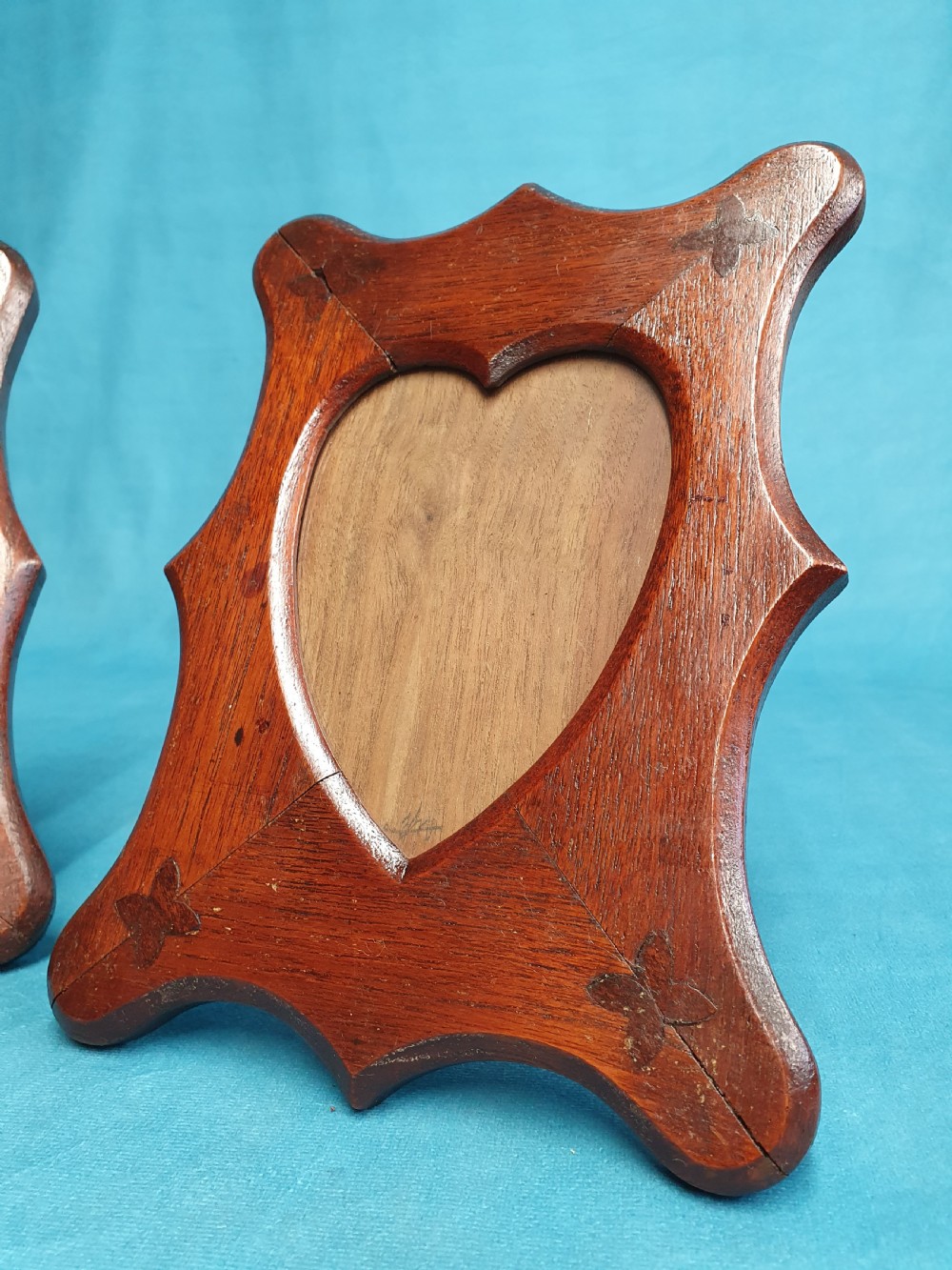 Pair of heart shaped walnut photograph frames View IV
