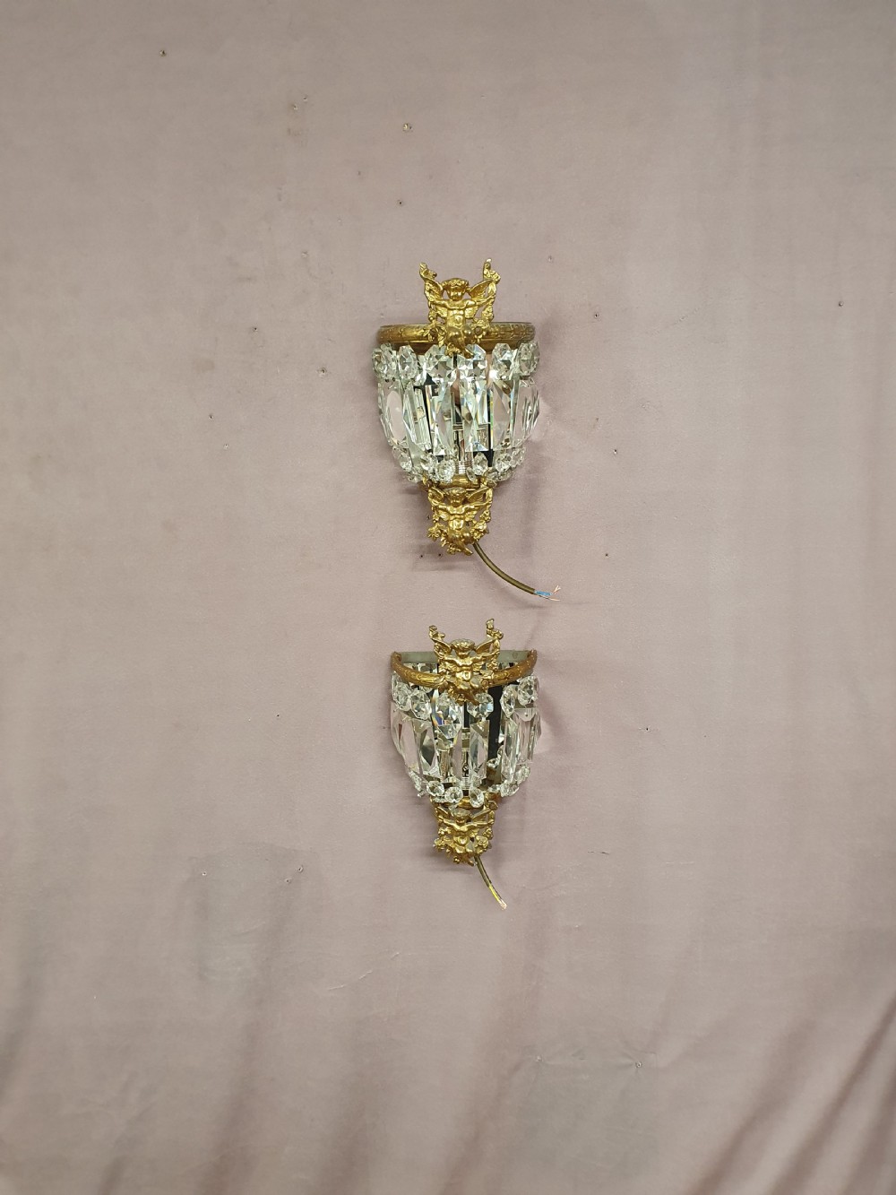 Early 20th century pair of prism wall lights