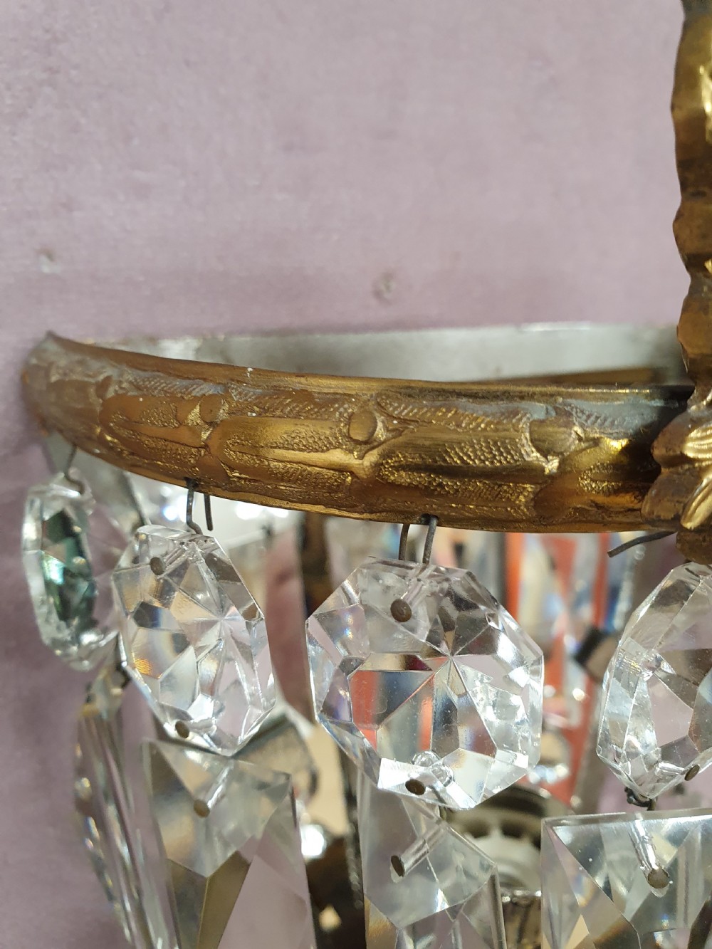 Early 20th century pair of prism wall lights View II