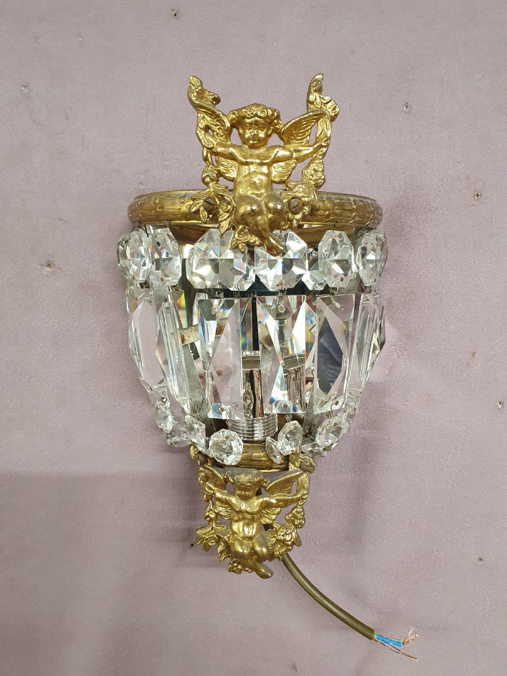 Early 20th century pair of prism wall lights View III