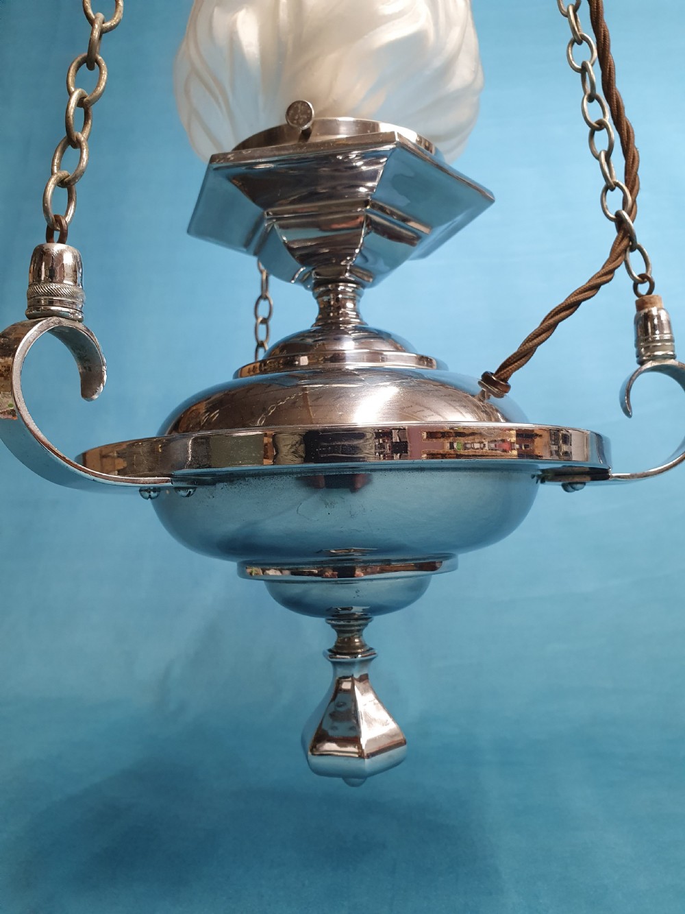 Early 20th century deco New York flame chandelier View III