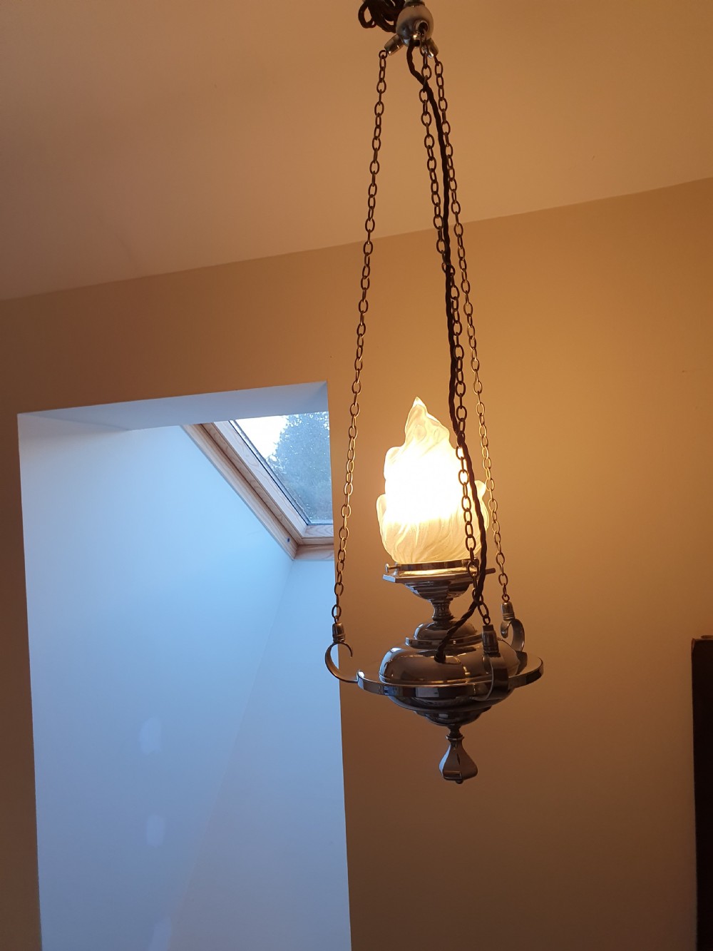 Early 20th century deco New York flame chandelier View V
