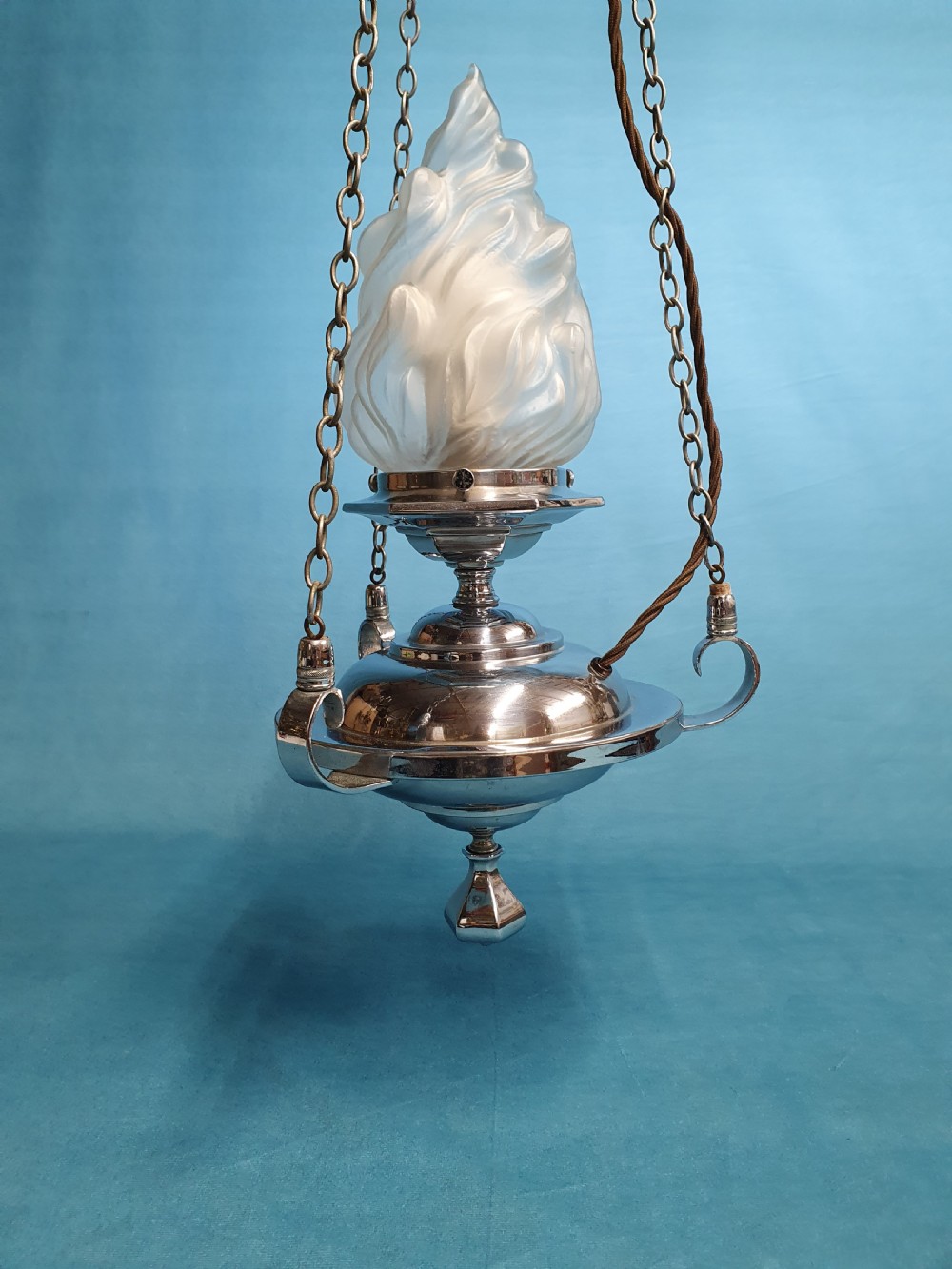 Early 20th century deco New York flame chandelier View VIII