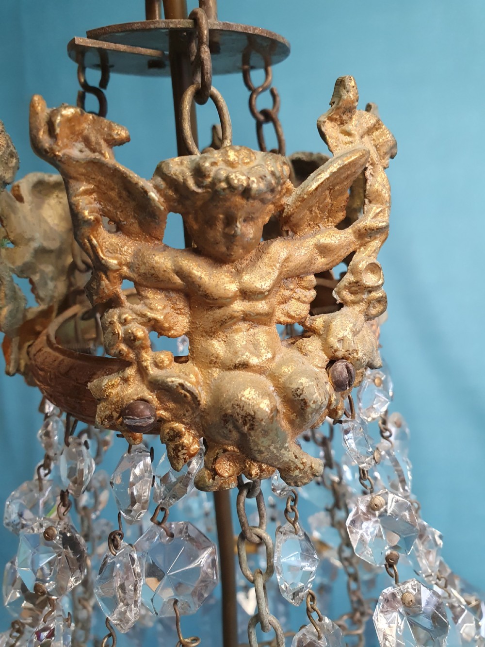 Early 20th century lustre chandelier with cherubs  View IX