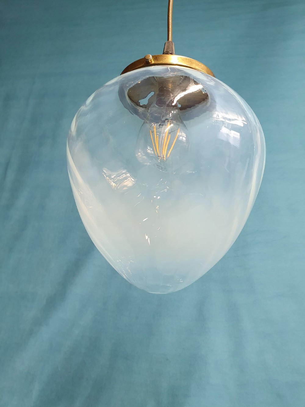 Early 20th century Vaseline glass colour changing pendant View II