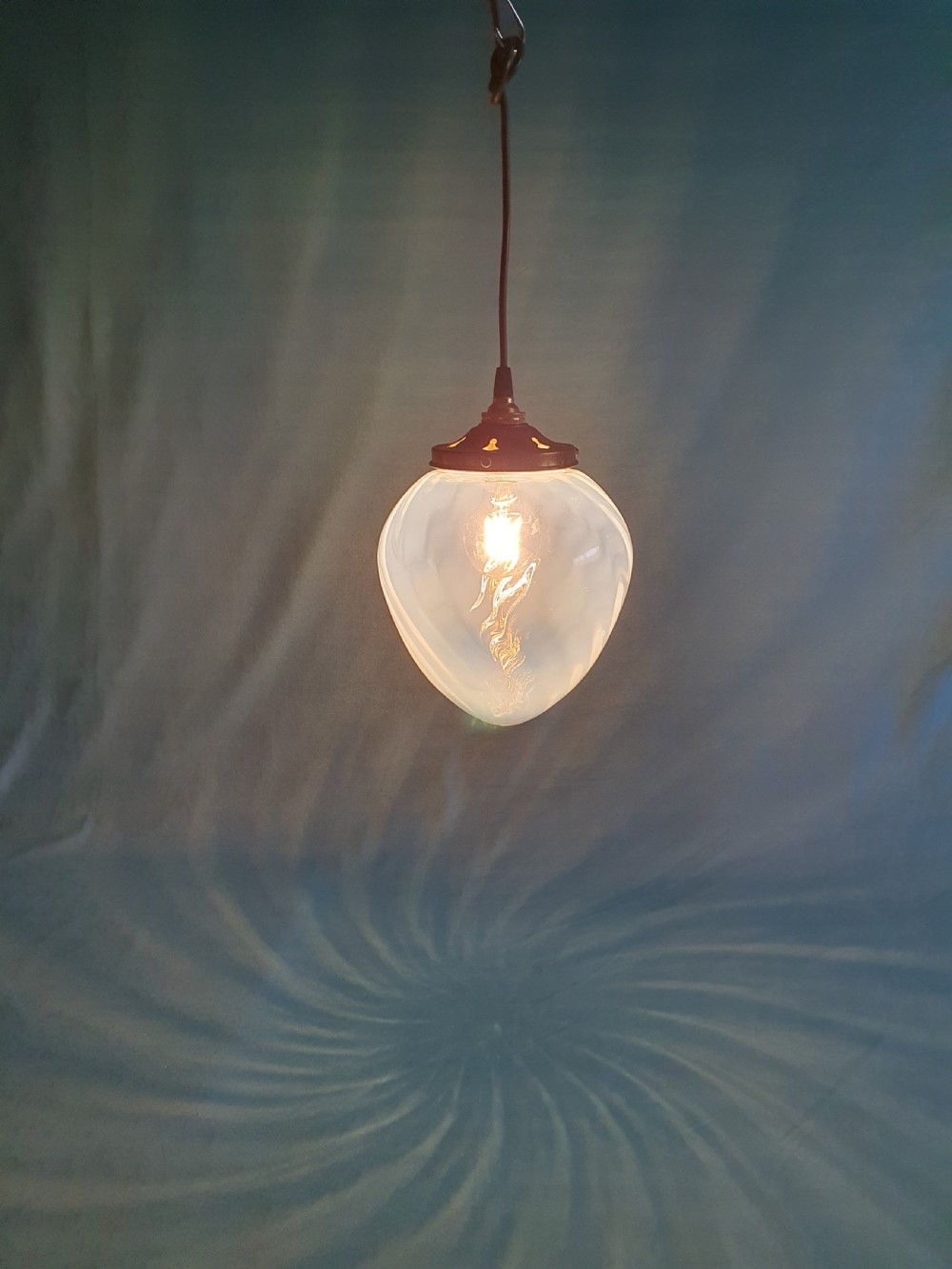 Early 20th century Vaseline glass colour changing pendant View III