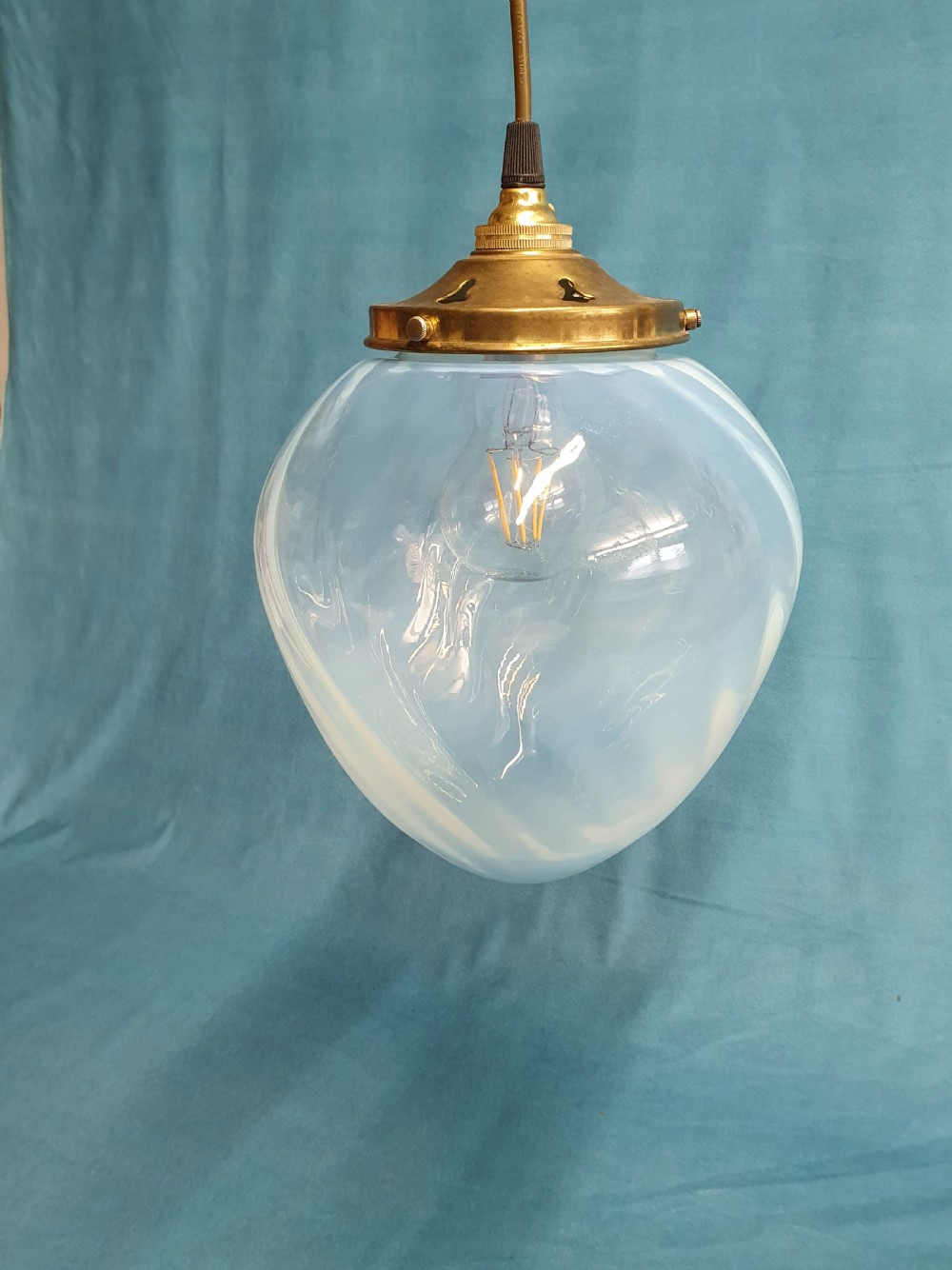 Early 20th century Vaseline glass colour changing pendant View IV