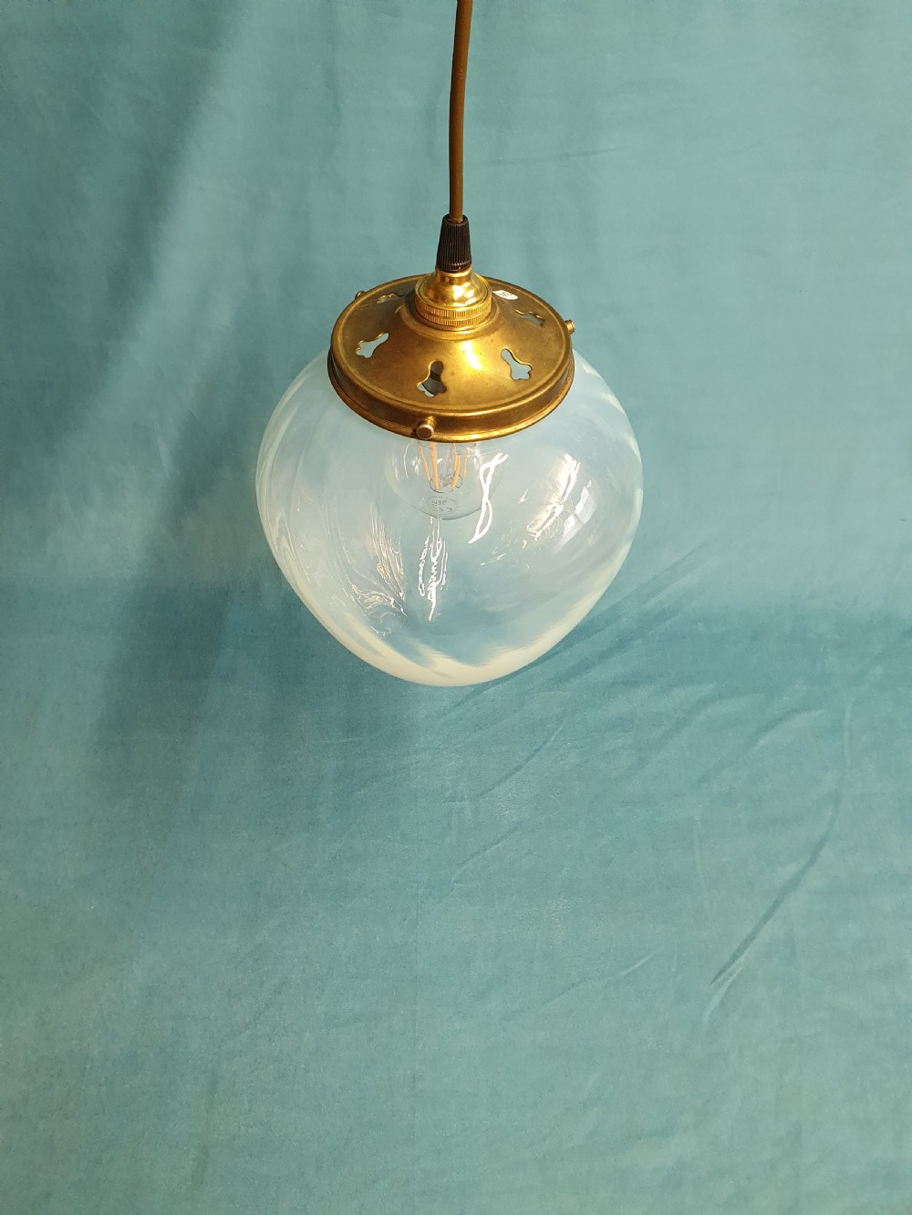 Early 20th century Vaseline glass colour changing pendant View V