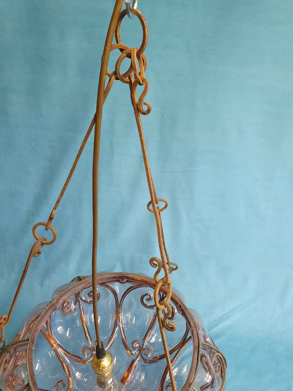 Large handblown glass pendant with wire construction View VIII