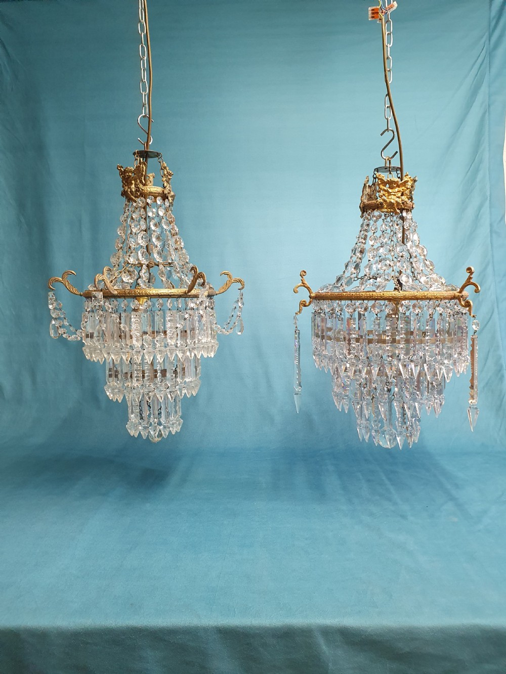 Early 20th century matched pair of lustre chandeliers