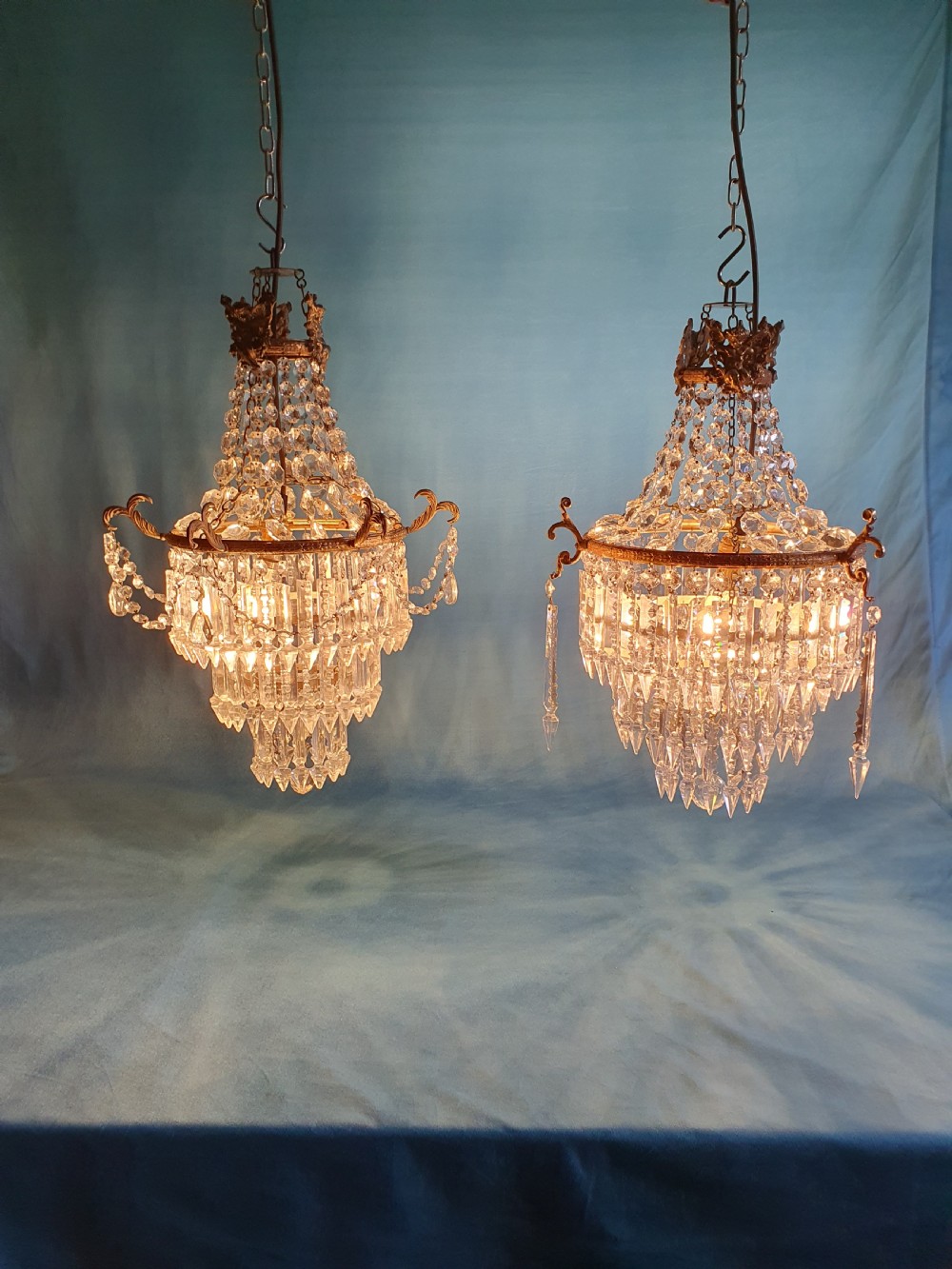 Early 20th century matched pair of lustre chandeliers View III