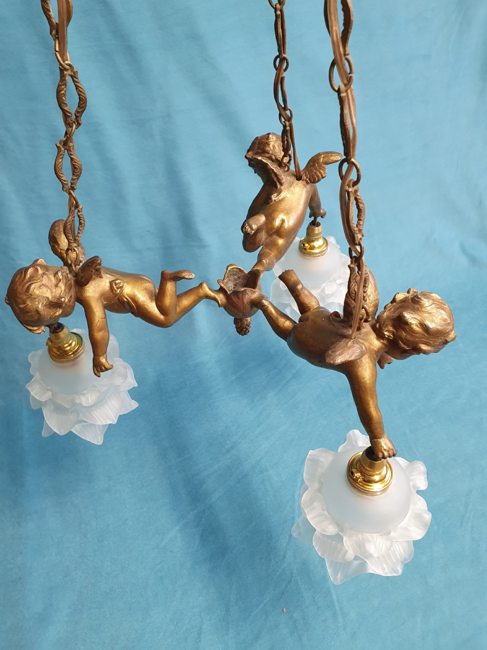 Early 20th century French cherub chandelier View III