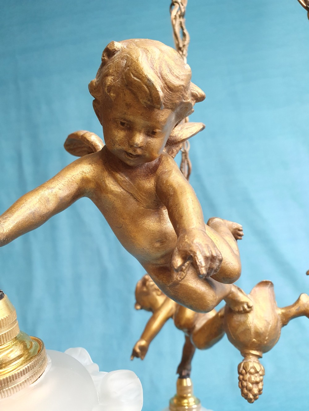 Early 20th century French cherub chandelier View IV