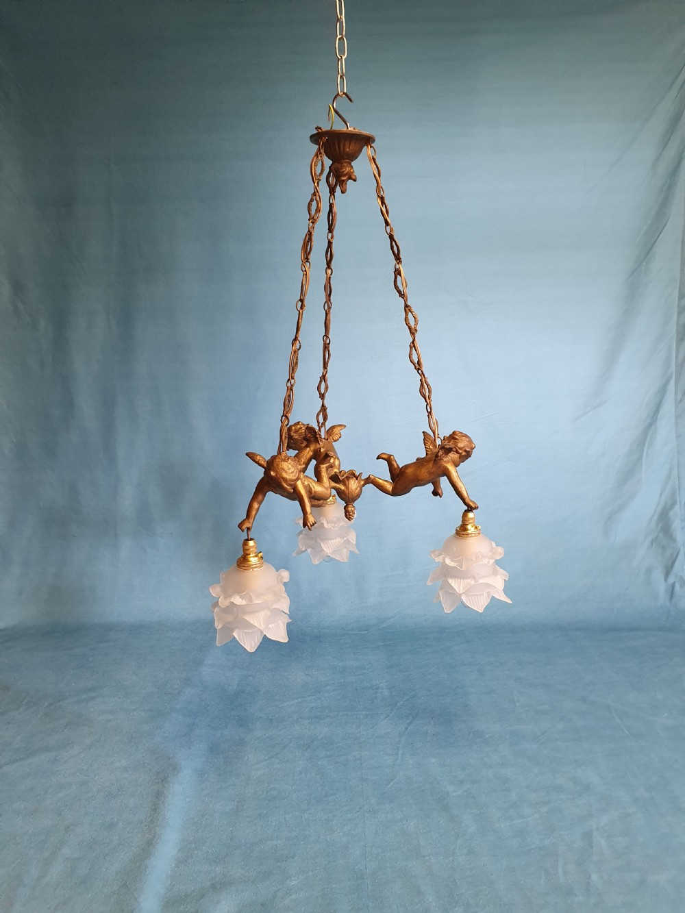 Early 20th century French cherub chandelier View VII
