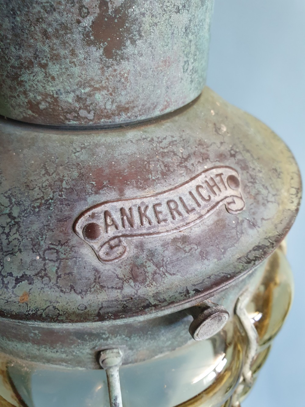 Pair of early 20th century verdigre green anchor lanterns View II