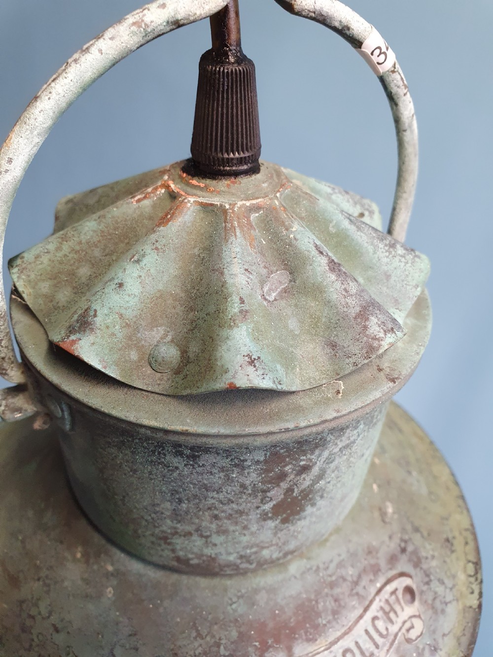 Pair of early 20th century verdigre green anchor lanterns View III
