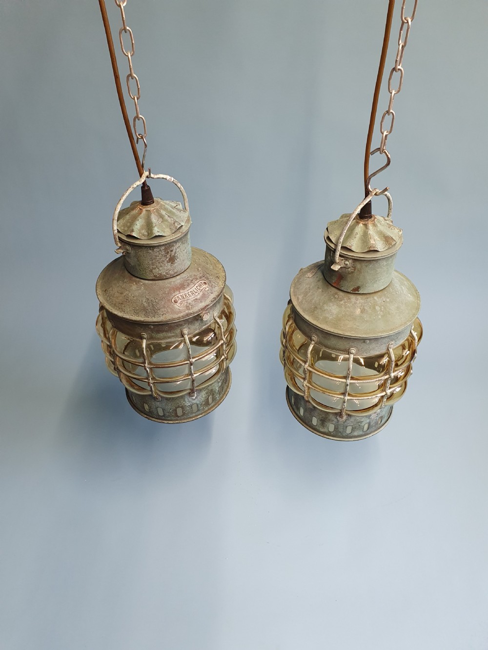 Pair of early 20th century verdigre green anchor lanterns View VI