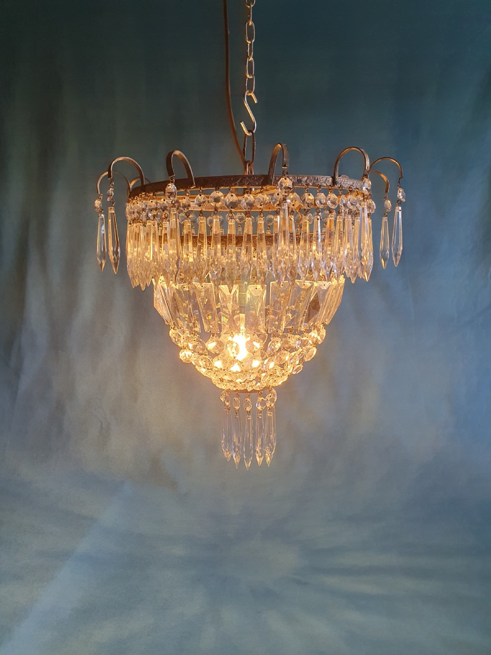 Early 20th century chandelier with prisms and spikes View II