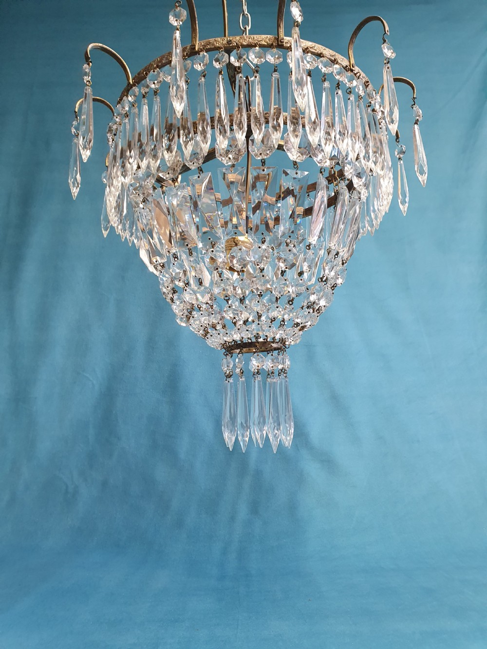 Early 20th century chandelier with prisms and spikes View IV