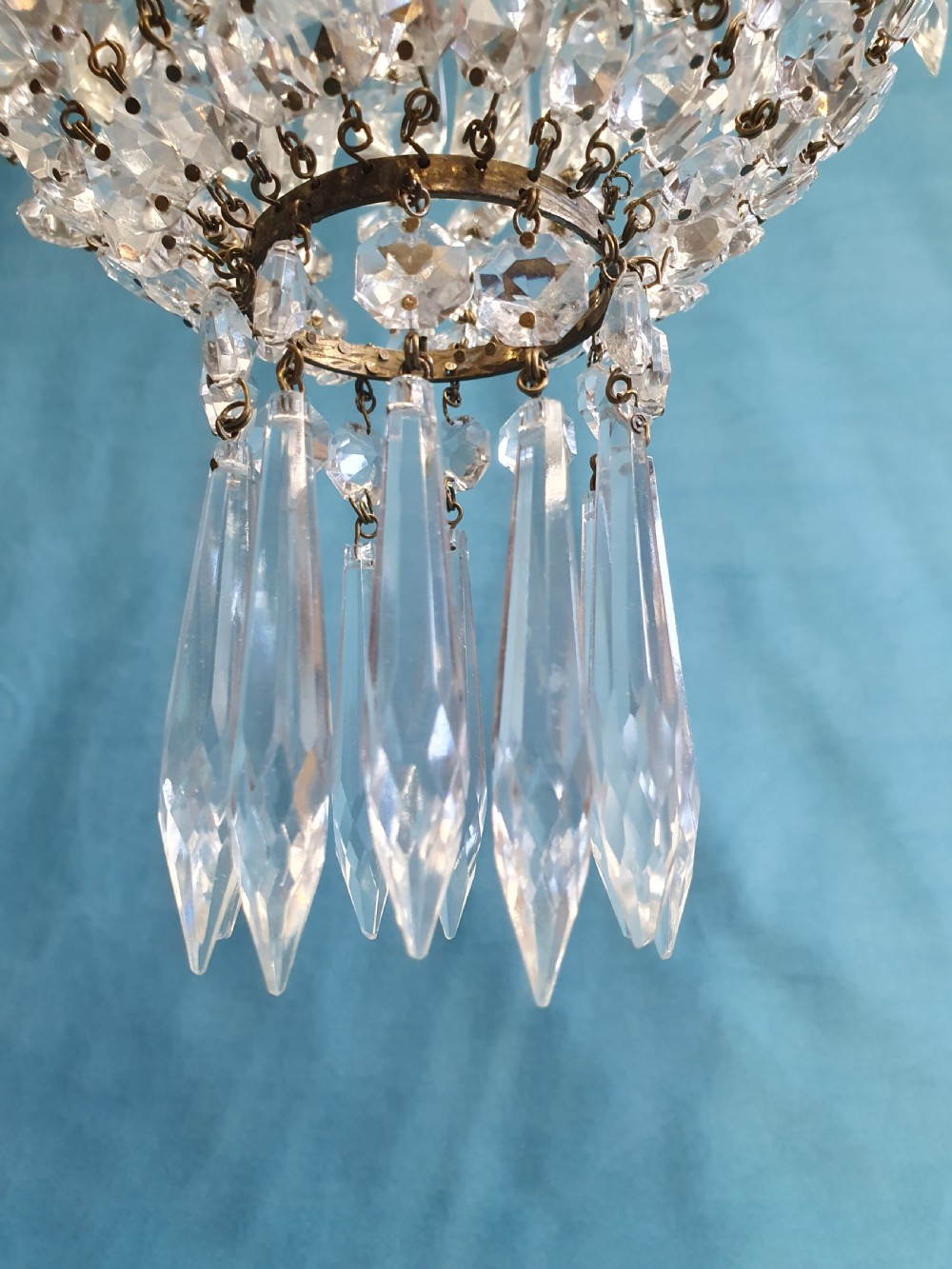 Early 20th century chandelier with prisms and spikes View V