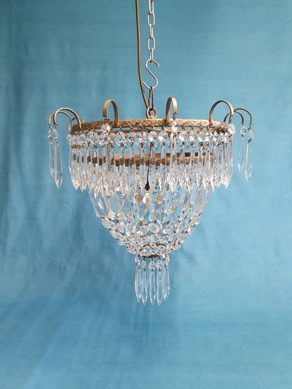 Early 20th century chandelier with prisms and spikes View VI