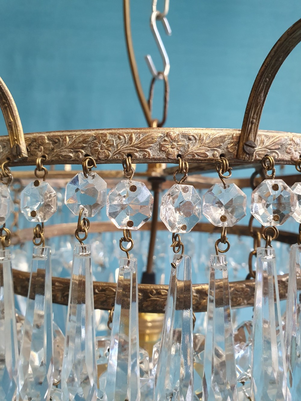 Early 20th century chandelier with prisms and spikes View VIII